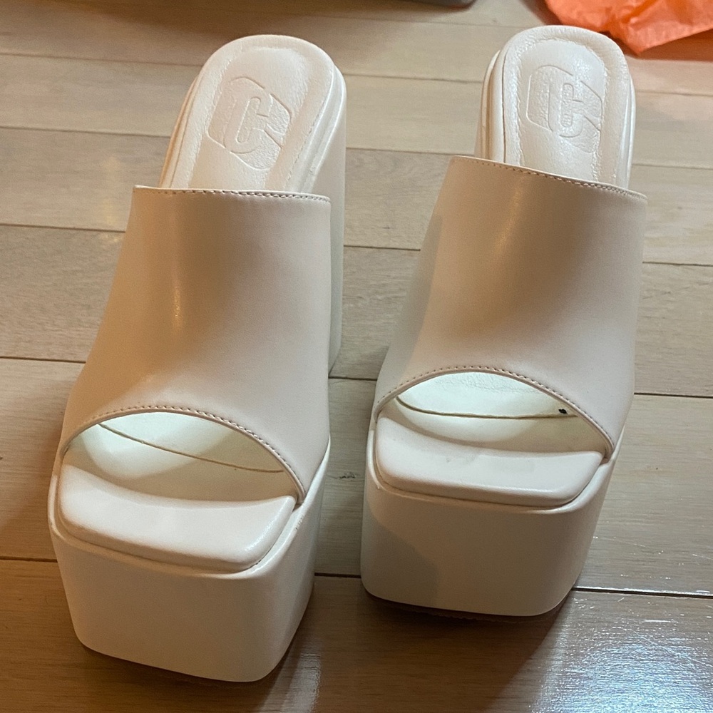 White Platform Mules